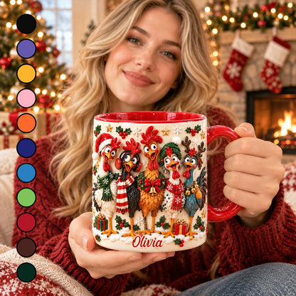 Personalized Christmas Chicken Mug, Custom Name Funny Rooster Holiday Coffee Cup