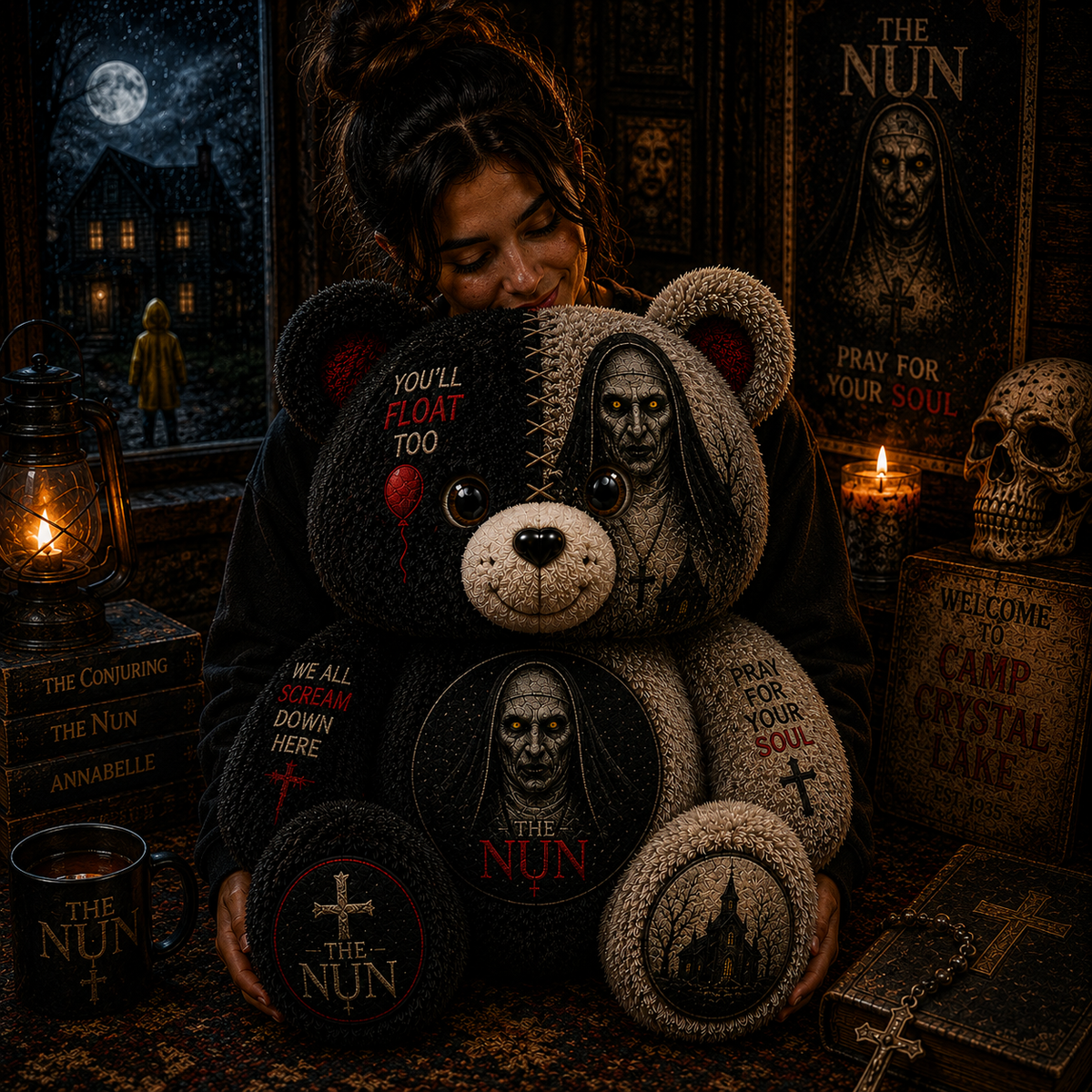 The Nun Horror Bear Custom Shaped Pillow – Valak Gift for Horror Movie Fans