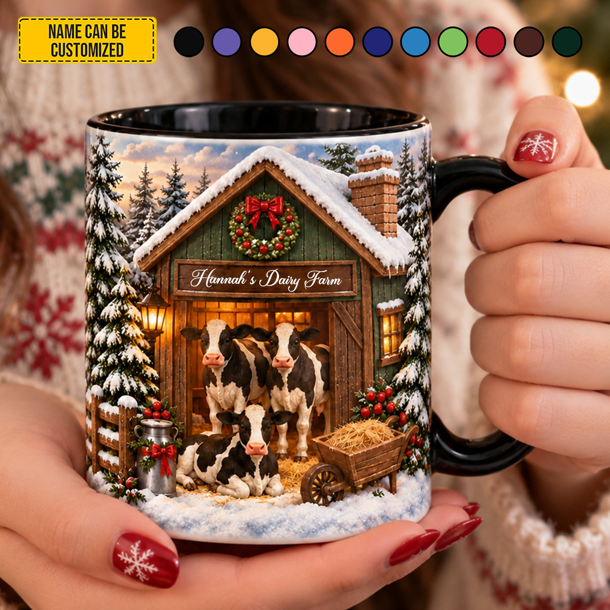 Personalized Christmas Cow Farm Accent Mug