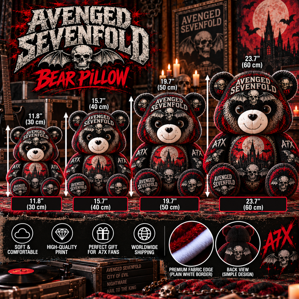 Avenged Sevenfold Custom Shaped Bear Pillow – Unique Gift for Classic Music Lovers