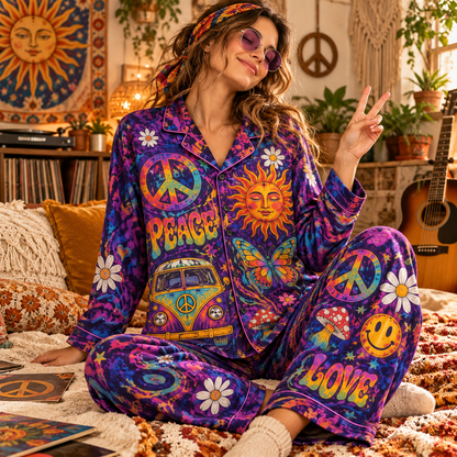 Hippie Peace and Love Pajama Set – Gift for Hippie Lovers