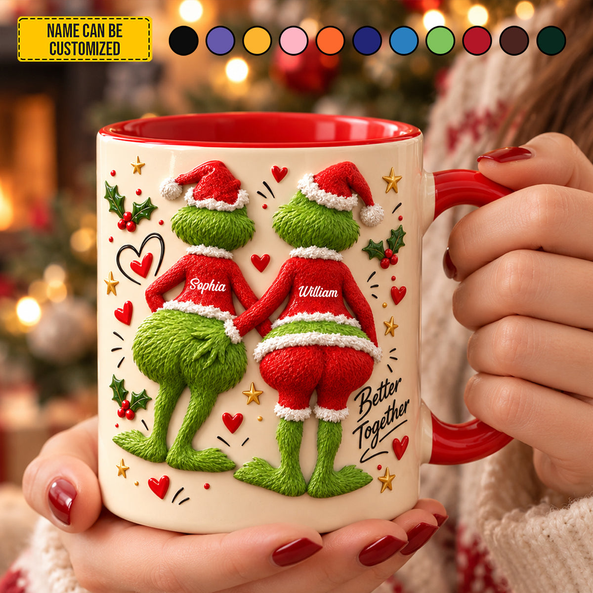 Personalized Grinch Couple Christmas Mug – Custom Name Holiday Gift