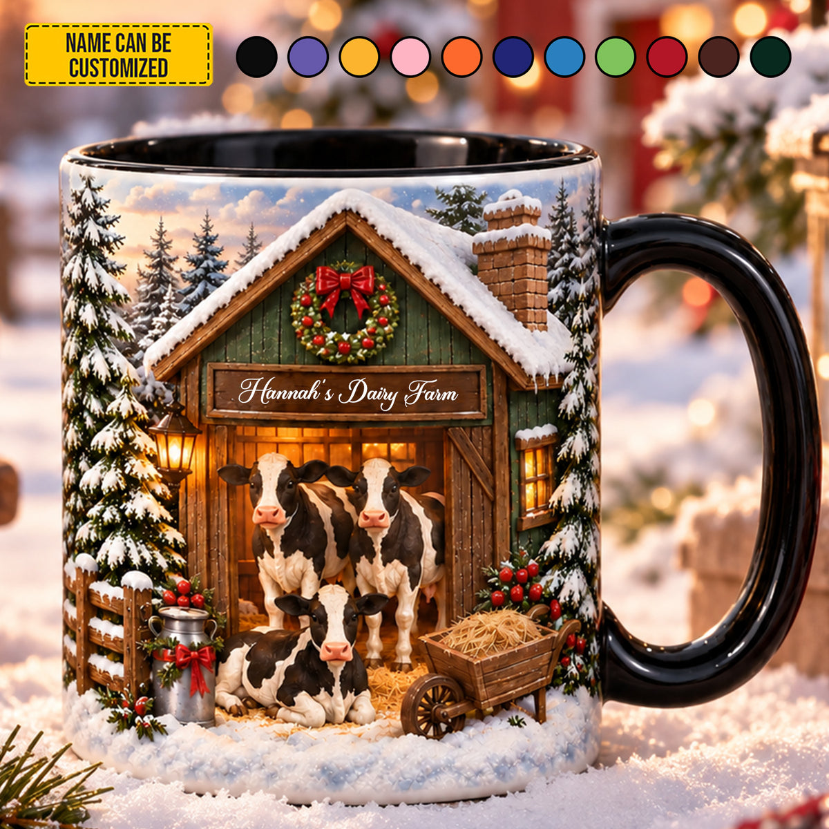 Personalized Christmas Cow Farm Accent Mug
