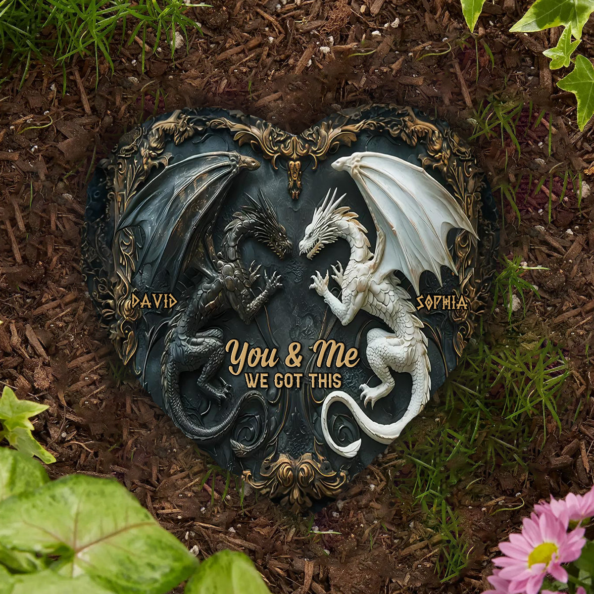 You & Me We Got This - Personalized Dragon Heart Shaped Stone