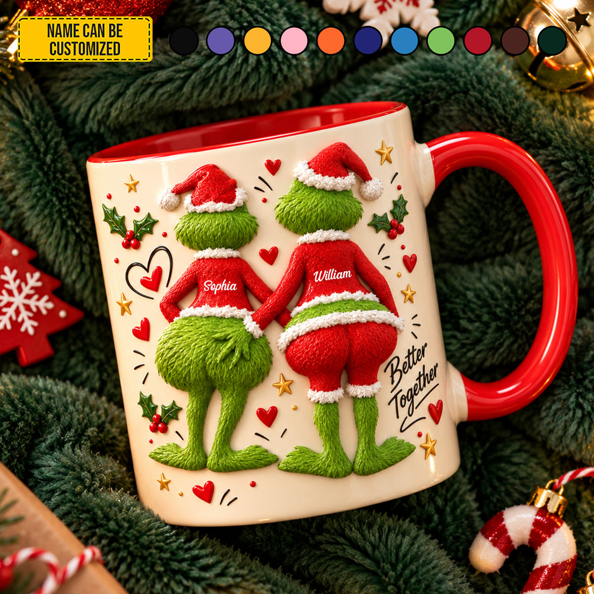 Personalized Grinch Couple Christmas Mug – Custom Name Holiday Gift