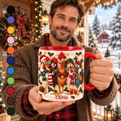 Personalized Christmas Chicken Mug, Custom Name Funny Rooster Holiday Coffee Cup