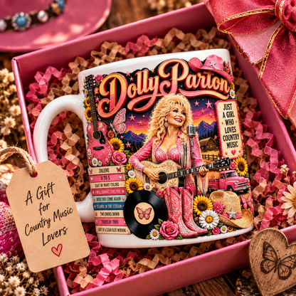 Dolly Parton Edge-to-Edge White Mug – Country Music Inspired Gift Featuring Jolen