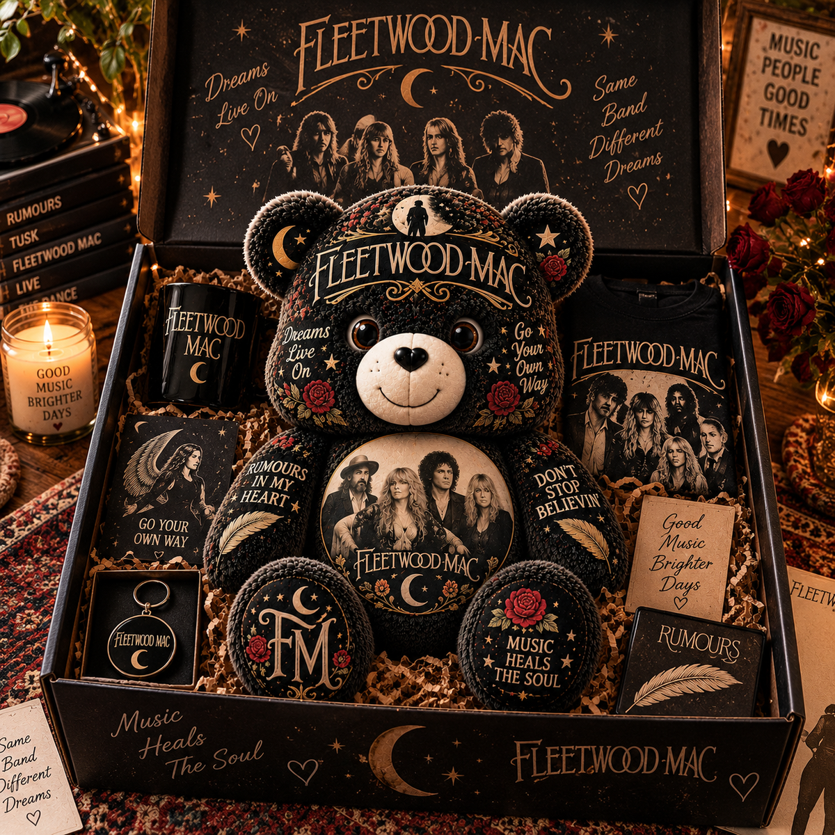 Fleetwood Mac Bear Custom Shaped Pillow – Classic Rock Music Fan Gift, Vintage Rock Collectible
