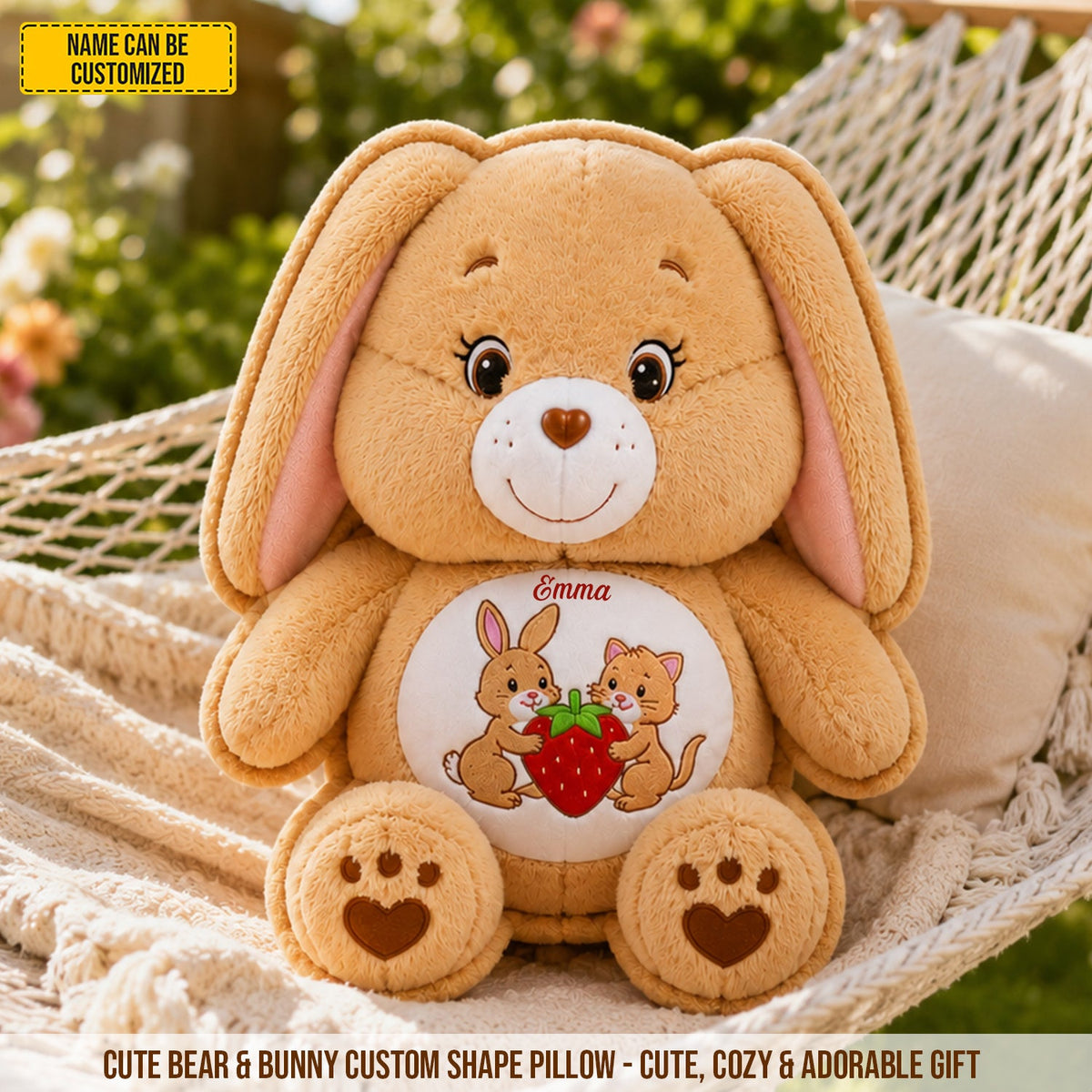 Personalized Cute Bear & Bunny Custom Shaped Pillow