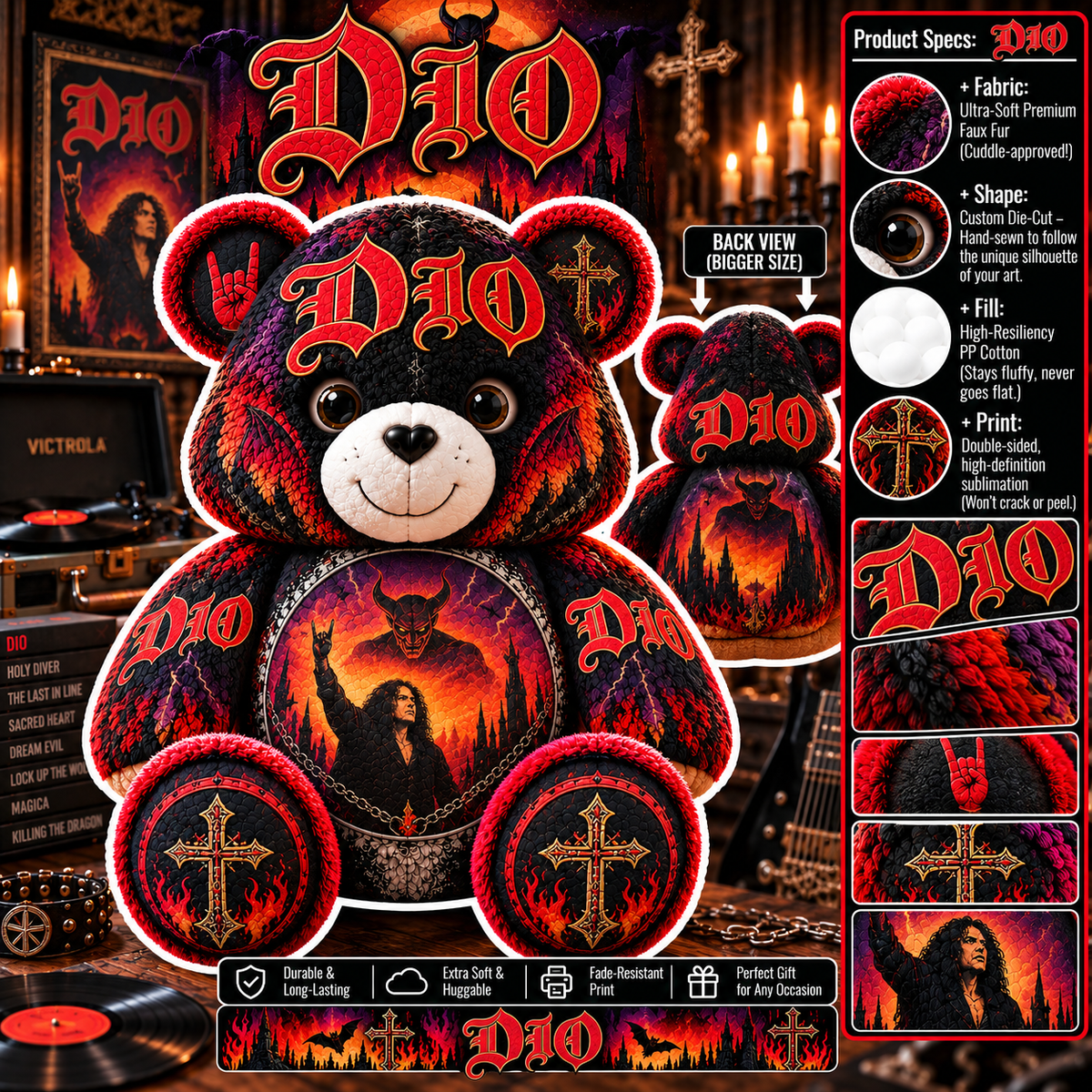 Dio Custom Shaped Bear Pillow – Unique Gift for Classic Music Lovers