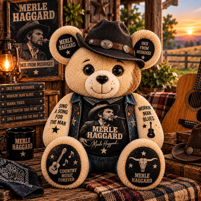 Merle Haggard Custom Shaped Bear Pillow – Unique Gift for Classic Music Lovers