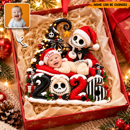 Personalized Jack Skellington Baby Christmas Ornament, Custom Photo & Name 2026 Holiday Tree Decor