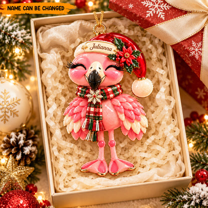 Personalized Christmas Flamingo Ornament