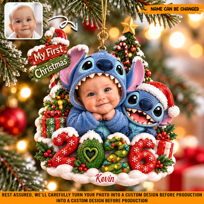 Custom Photo Stitch Christmas Ornament, Personalized Baby Name Hanging Decoration
