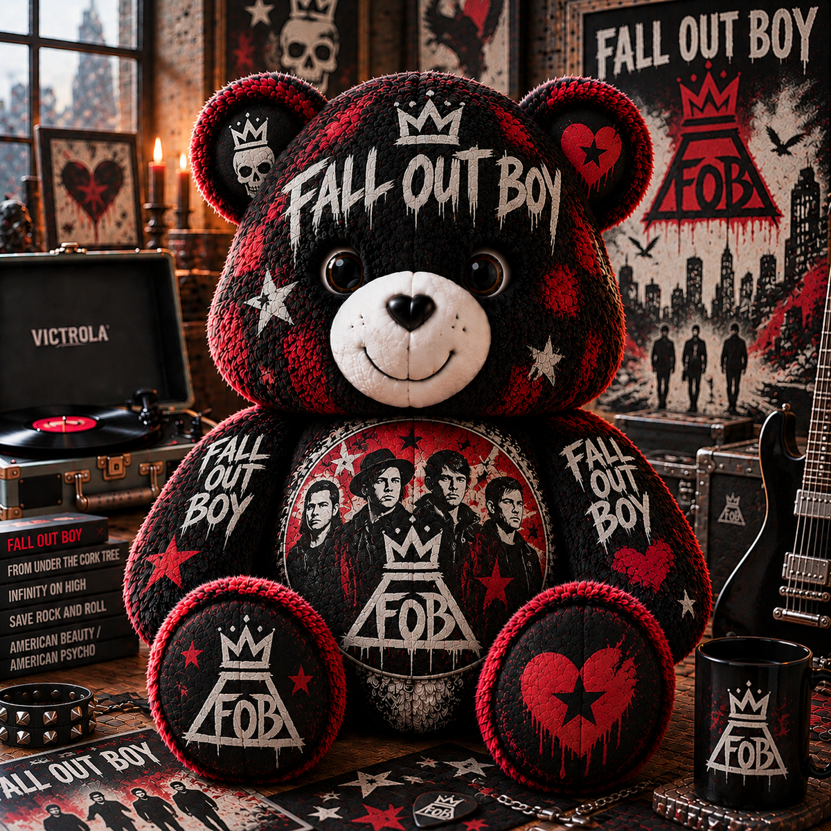 Fall Out Boy Custom Shaped Bear Pillow – Unique Gift for Classic Music Lovers