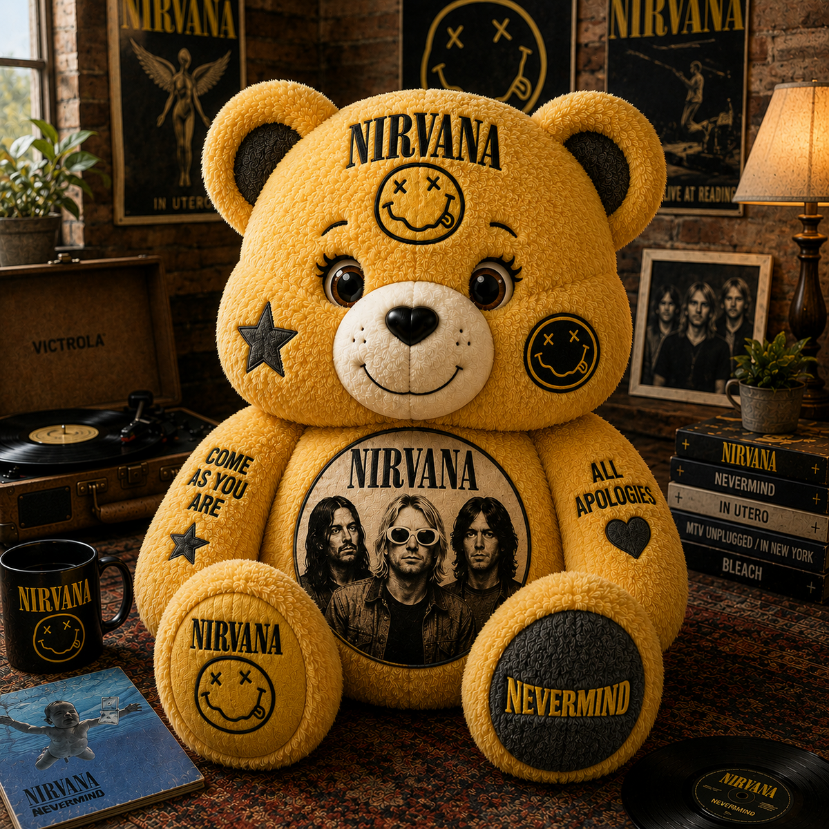 Nirvana Bear Custom Shaped Pillow – Rock Music Legend Gift