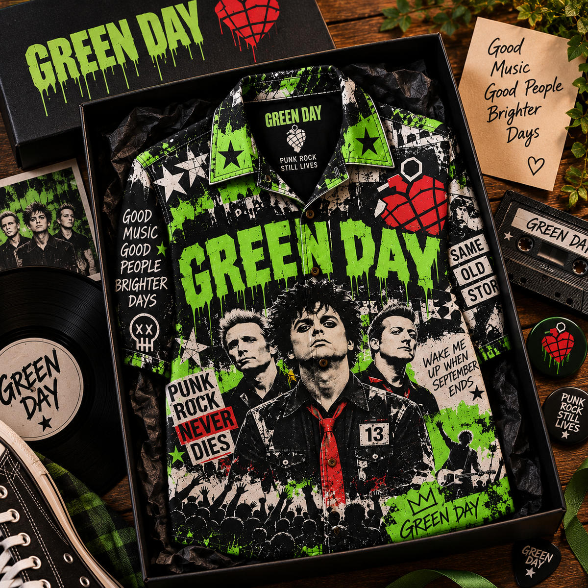 Green Day Hawaiian Shirt  - Vintage Music Fan Gift