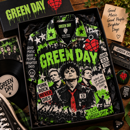 Green Day Hawaiian Shirt  - Vintage Music Fan Gift