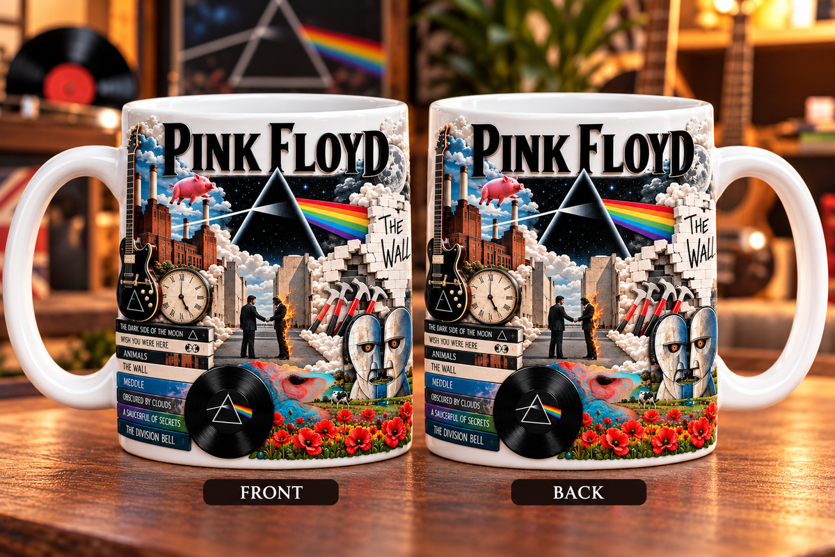 Pink Floyd Edge-to-Edge White Mug – Classic Progressive Rock Inspired Design Featuring The Dark Side of the Moo