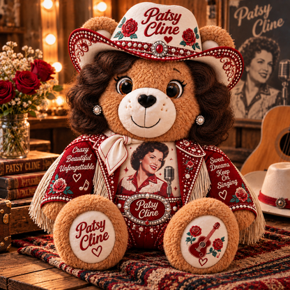 Patsy Cline Custom Shaped Bear Pillow – Unique Gift for Patsy Cline Fans & Vintage Country Music Lovers