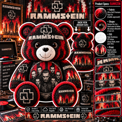 Rammstein-Custom Shaped Bear Pillow – Unique Gift for Classic Music Lovers