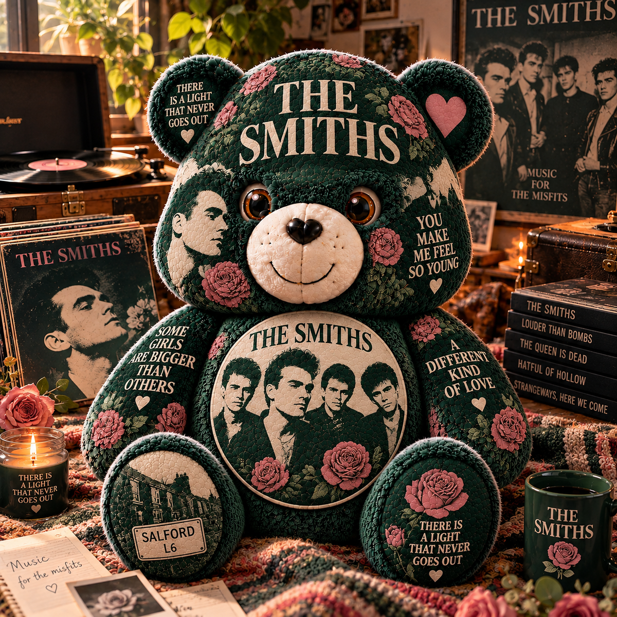 The Smiths Bear Custom Shaped Pillow – Unique Music Gift for The Smiths Fans & Indie Rock Lovers