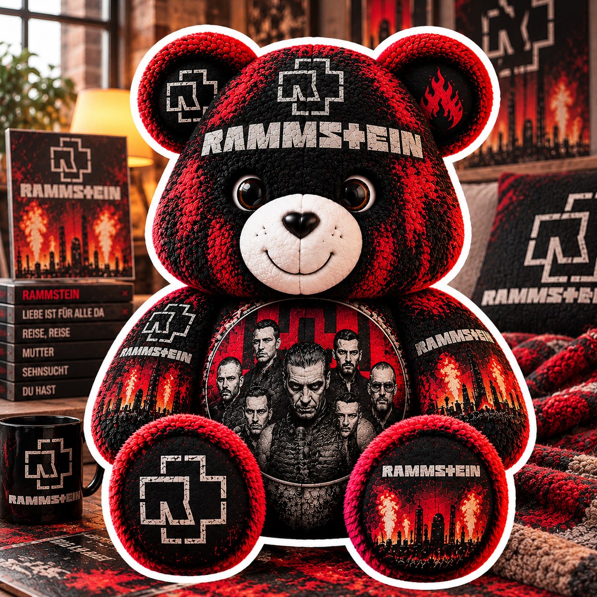 Rammstein-Custom Shaped Bear Pillow – Unique Gift for Classic Music Lovers