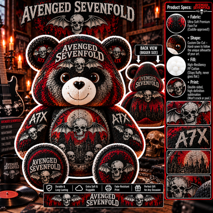 Avenged Sevenfold Custom Shaped Bear Pillow – Unique Gift for Classic Music Lovers