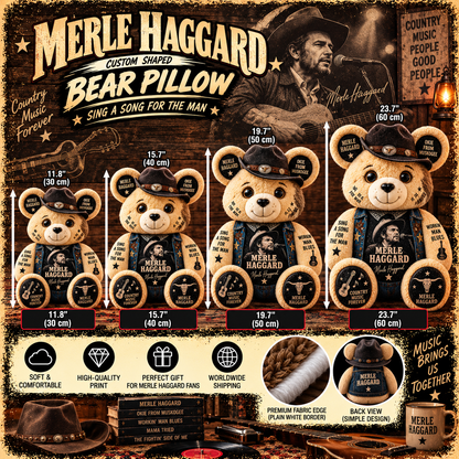 Merle Haggard Custom Shaped Bear Pillow – Unique Gift for Classic Music Lovers