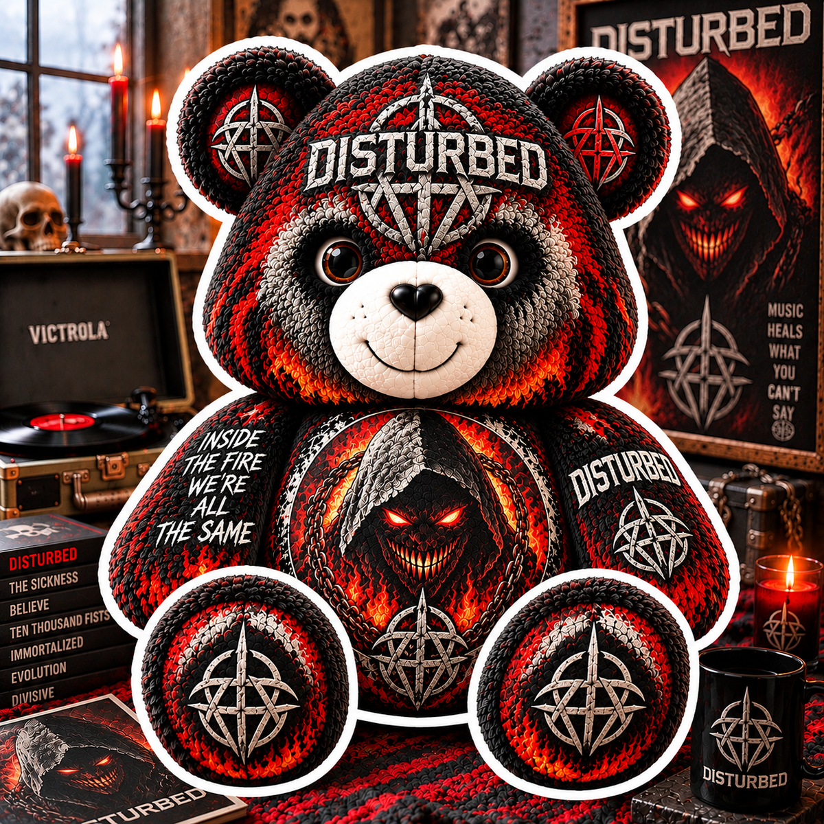 Disturbed Custom Shaped Bear Pillow – Unique Gift for Classic Music Lovers