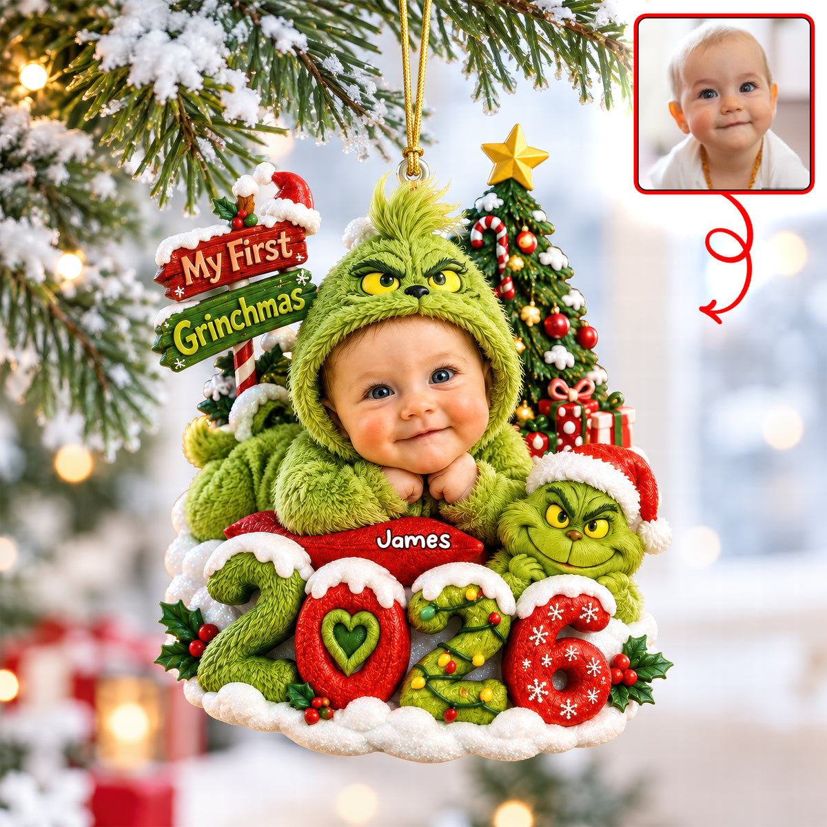 My First Christmas Baby Face 2026 Ornament - Custom Photo Gifts For Christmas Ornament
