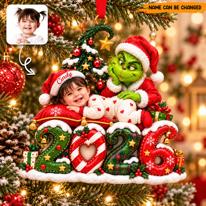 Personalized Grinch Baby Christmas Ornament, Custom Photo & Name 2026 Holiday Tree Decor