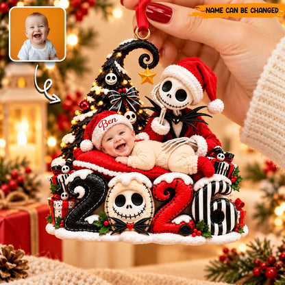 Personalized Jack Skellington Baby Christmas Ornament, Custom Photo & Name 2026 Holiday Tree Decor