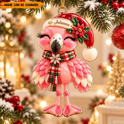 Personalized Christmas Flamingo Ornament