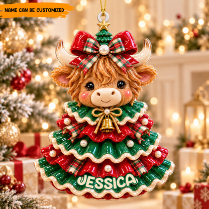 Personalized Highland Cow Christmas Tree Ornament