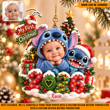 Custom Photo Stitch Christmas Ornament, Personalized Baby Name Hanging Decoration