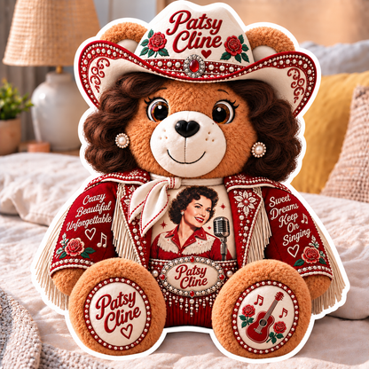 Patsy Cline Custom Shaped Bear Pillow – Unique Gift for Patsy Cline Fans & Vintage Country Music Lovers