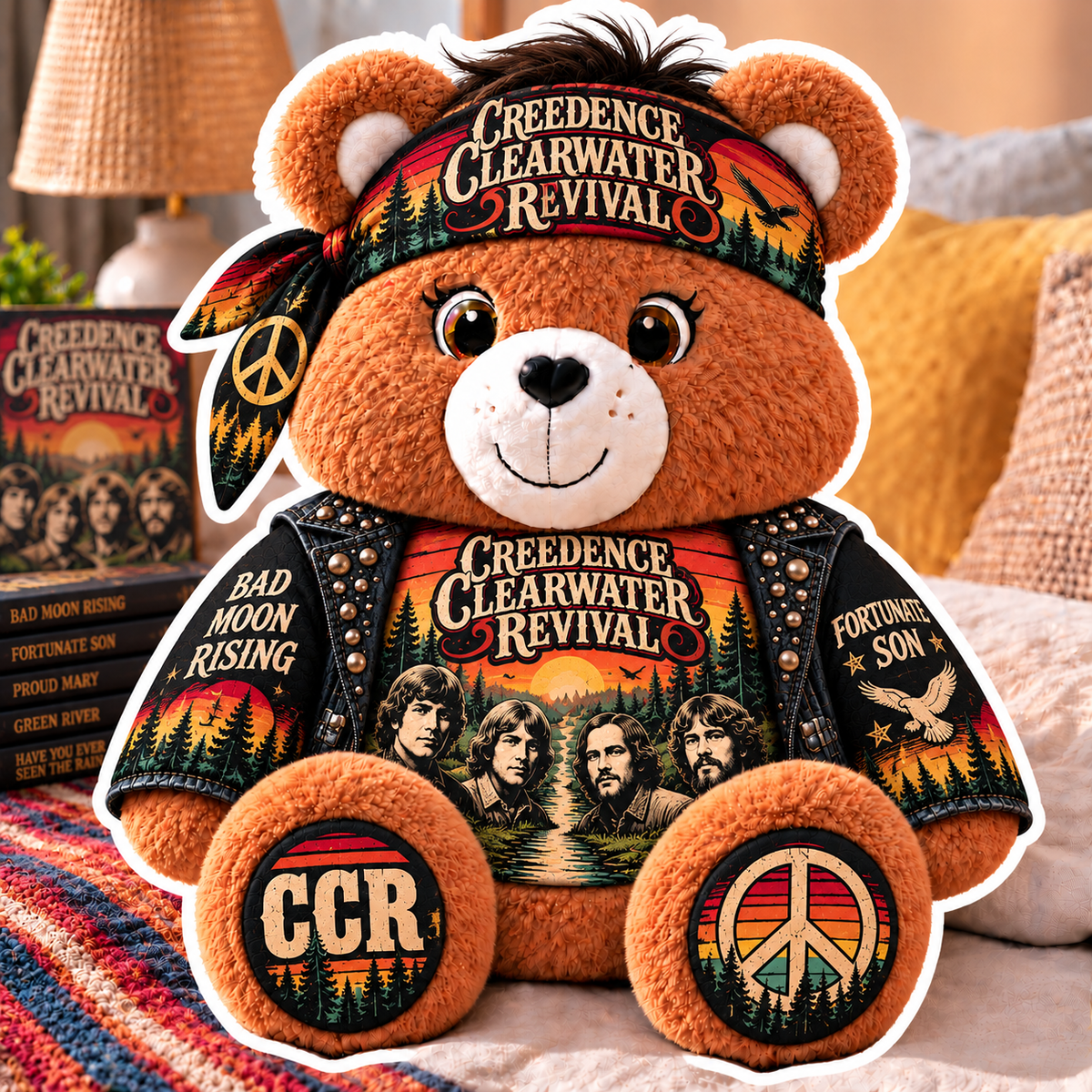 Creedence Clearwater Revival Custom Shaped Bear Pillow – Unique Gift for Classic Music Lovers