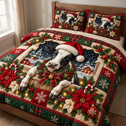 Christmas Cow Quilted Bedding Set