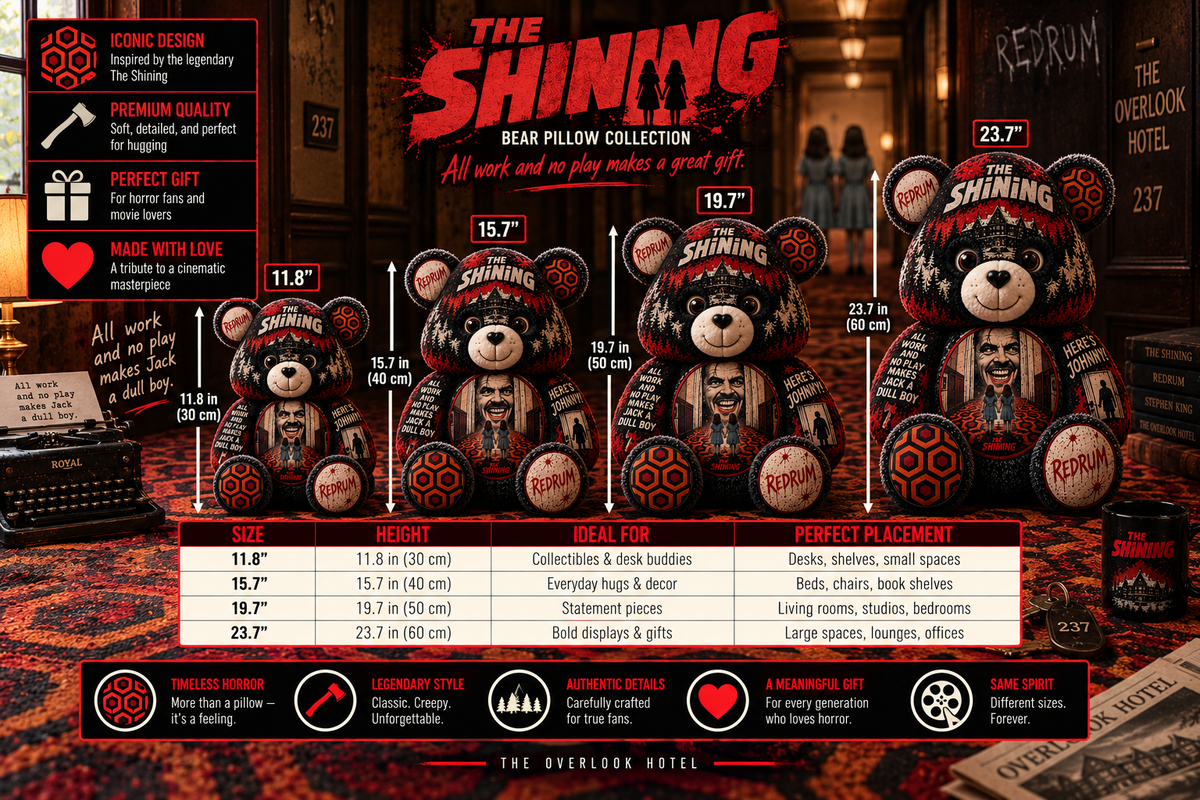 The Shining Bear Custom Shaped Pillow – REDRUM Horror Movie Fan Gift, Overlook Hotel Collectible