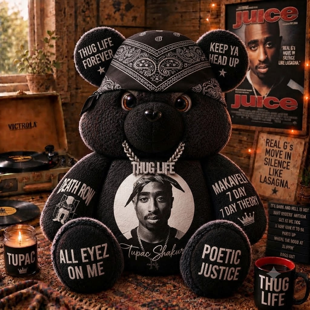 2Pac Custom Shaped Bear Pillow – Unique Gift for Classic Hip Hop Lovers