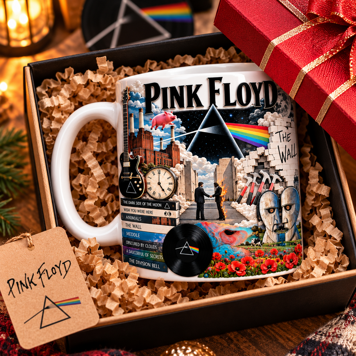 Pink Floyd Edge-to-Edge White Mug – Classic Progressive Rock Inspired Design Featuring The Dark Side of the Moo