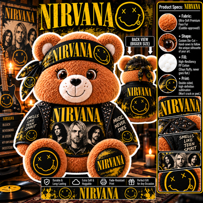 Nirvana Custom Shaped Bear Pillow – Unique Gift for Classic Music Lovers