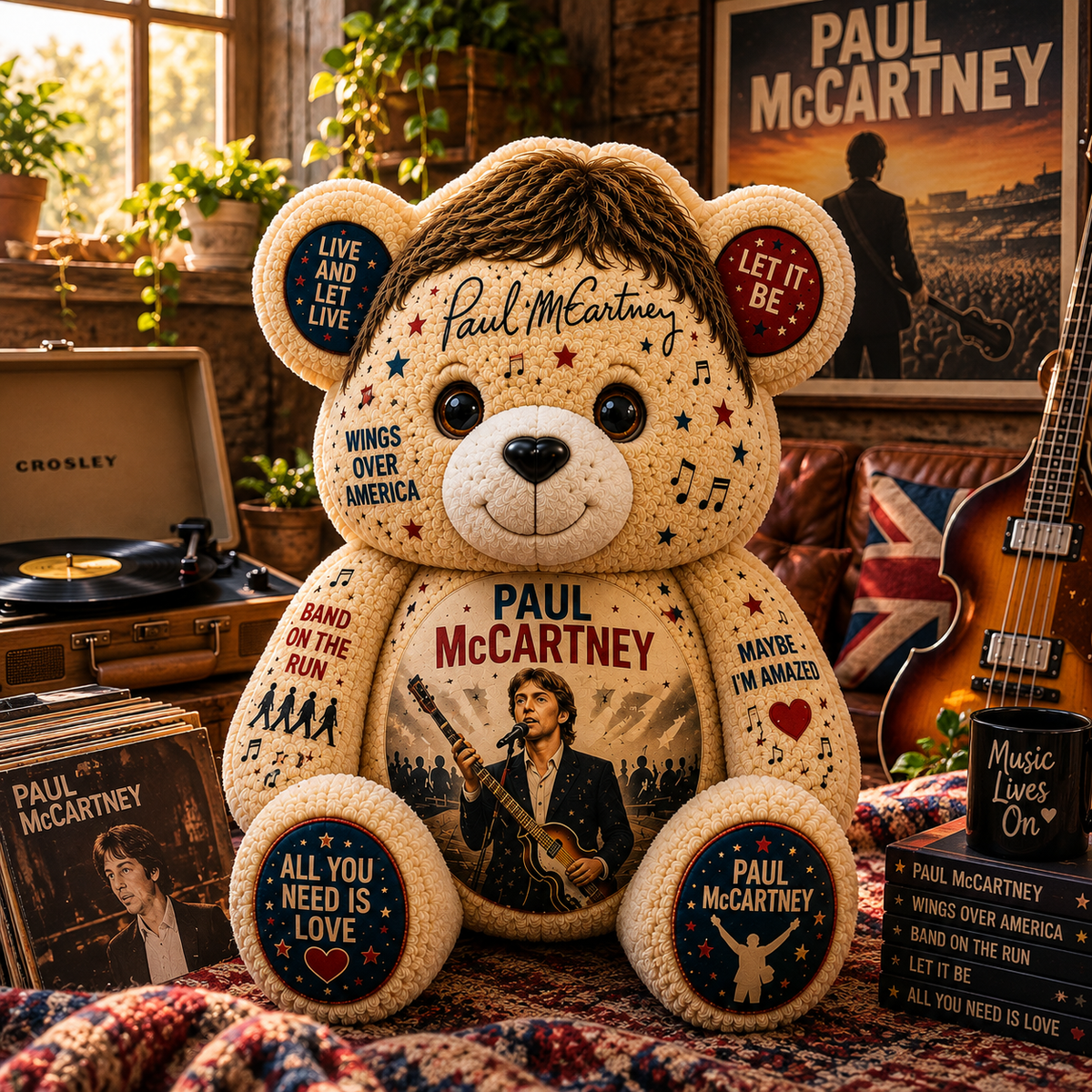 Paul McCartney Custom Shaped Bear Pillow – Unique Gift for Classic Music Lovers