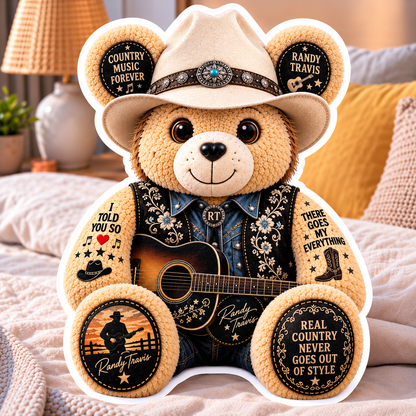 Randy Travis Custom Shaped Bear Pillow – Unique Gift for Classic Music Lovers