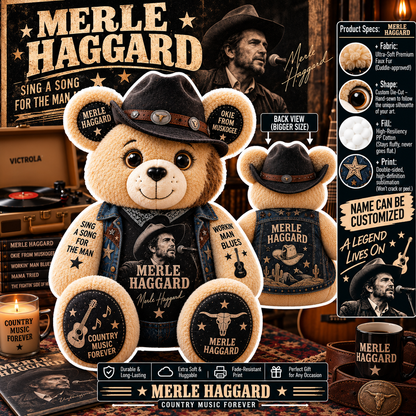 Merle Haggard Custom Shaped Bear Pillow – Unique Gift for Classic Music Lovers