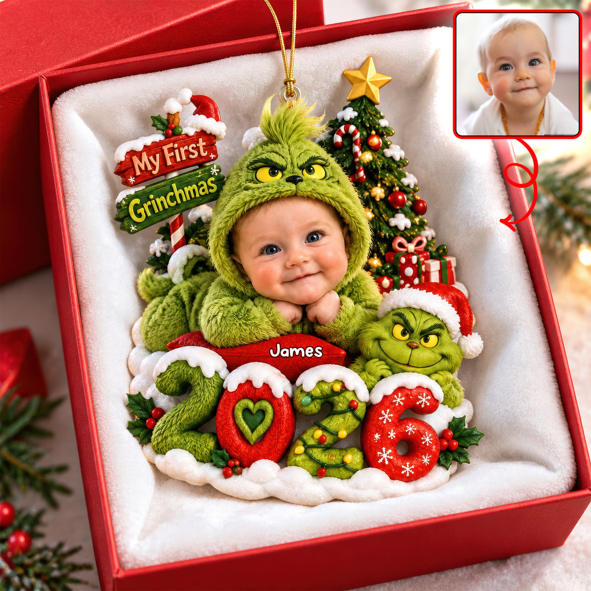 My First Christmas Baby Face 2026 Ornament - Custom Photo Gifts For Christmas Ornament