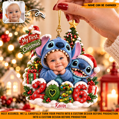 Custom Photo Stitch Christmas Ornament, Personalized Baby Name Hanging Decoration