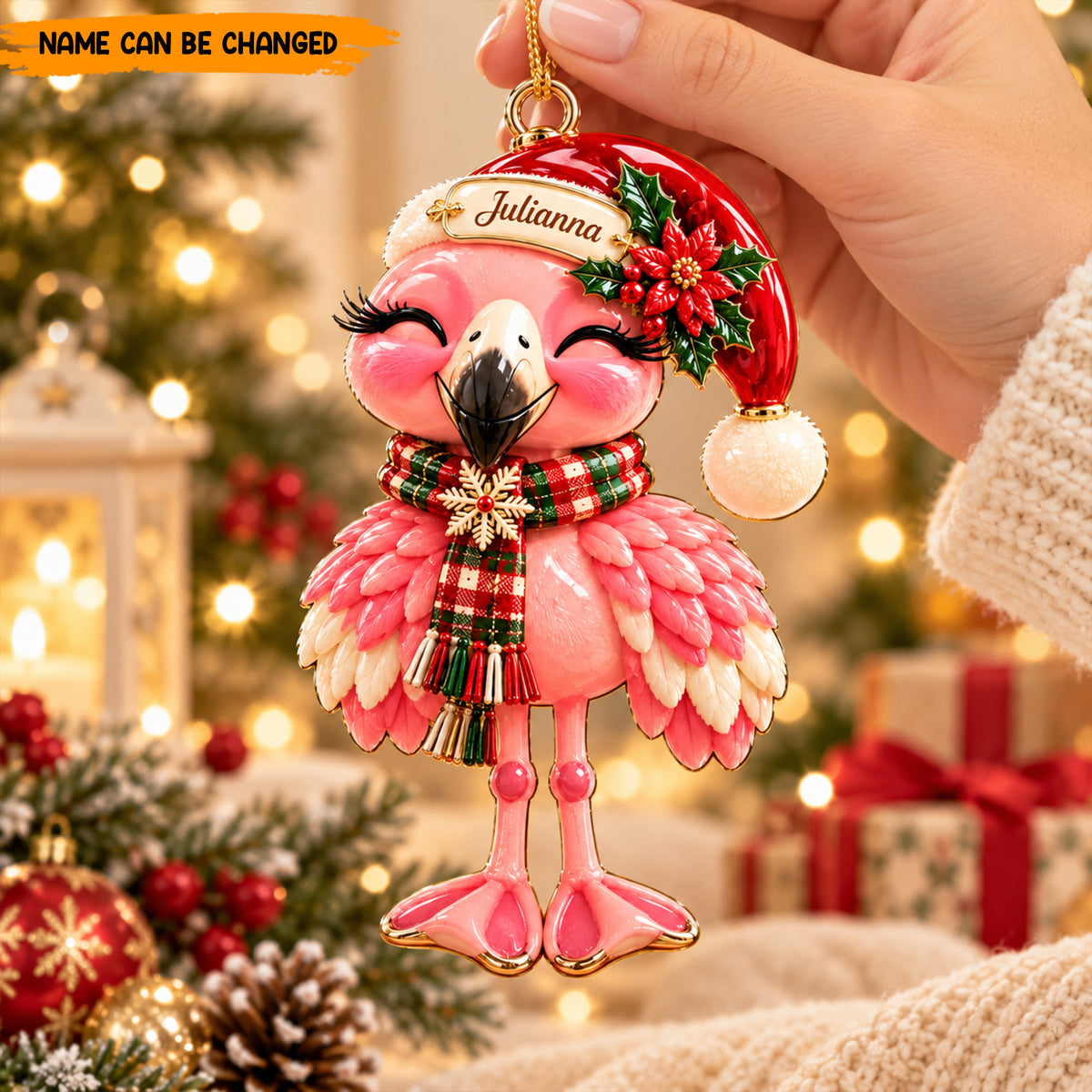 Personalized Christmas Flamingo Ornament