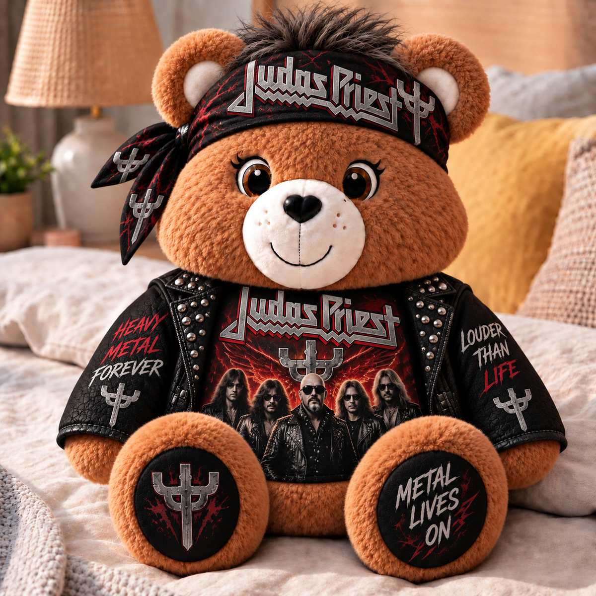 Judas Priest Custom Shaped Bear Pillow – Unique Gift for Judas Priest Fans & Classic Heavy Metal Lovers